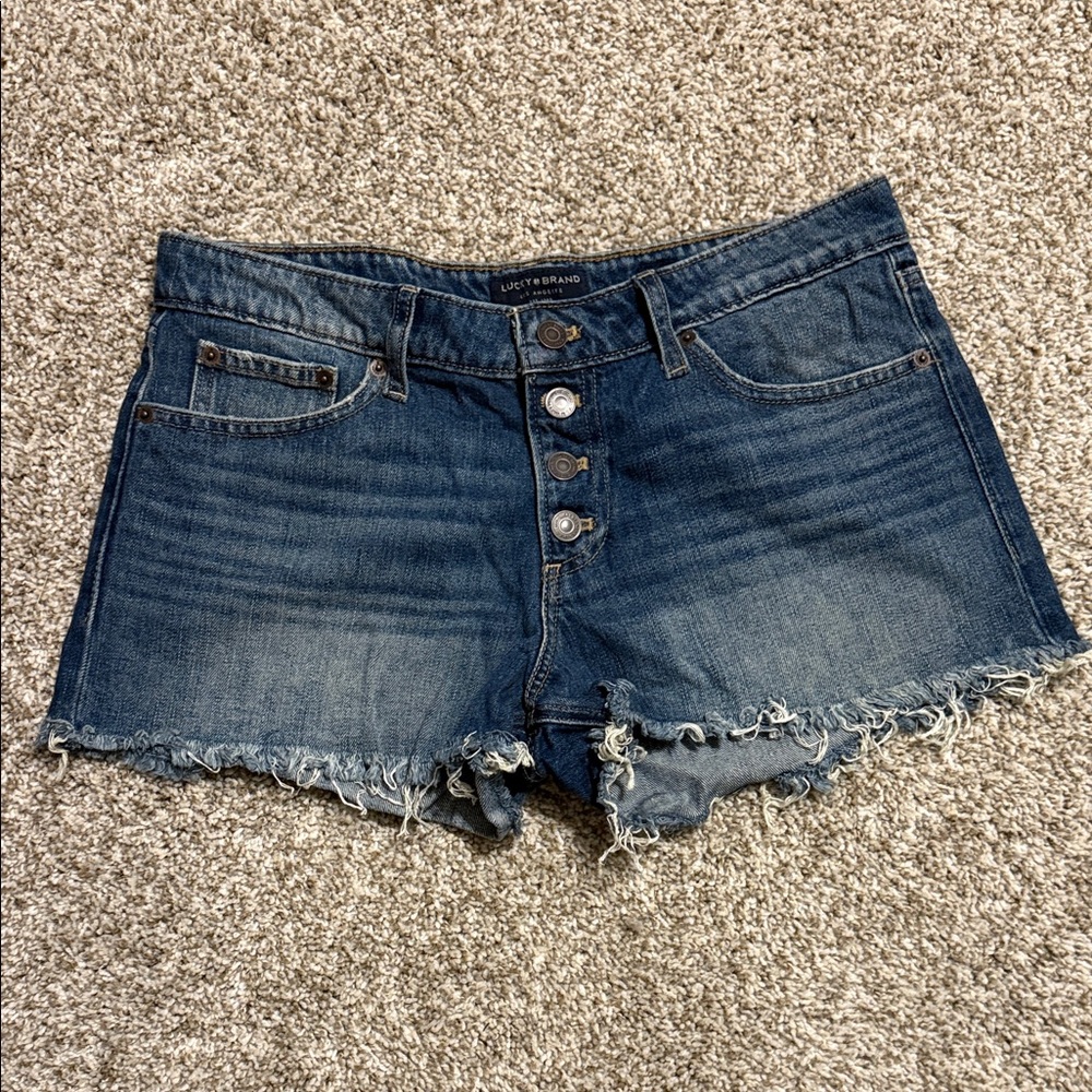 Lucky Brand Women's Dark Blue Frayed Jean Shorts